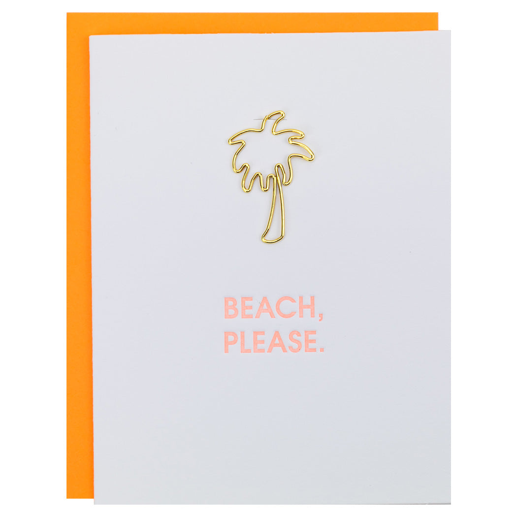 Beach, Please - Palm Tree Paper Clip Letterpress Card
