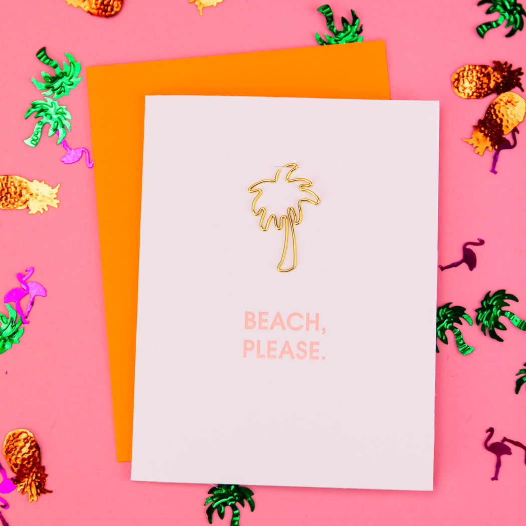 Beach, Please - Palm Tree Paper Clip Letterpress Card