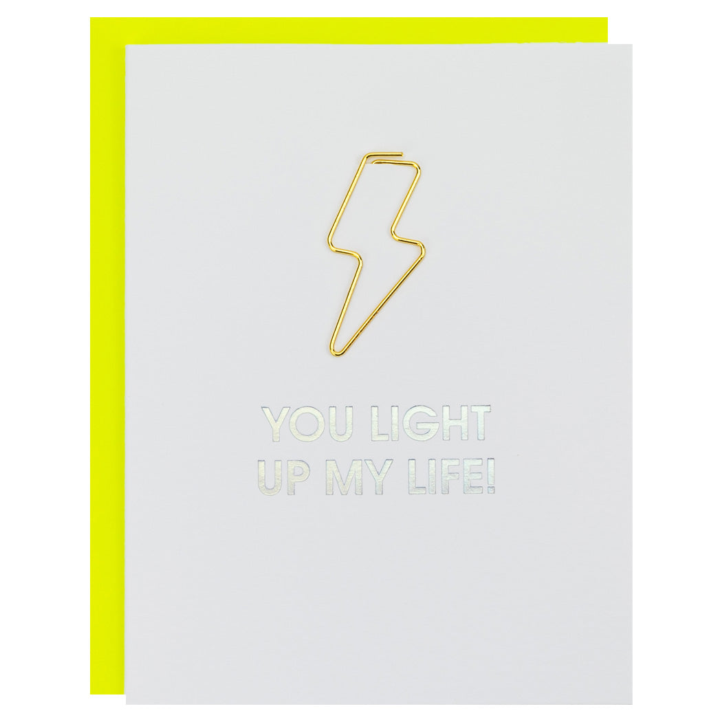 You Light Up My Life! - Lightning Bolt Paper Clip Letterpress Card