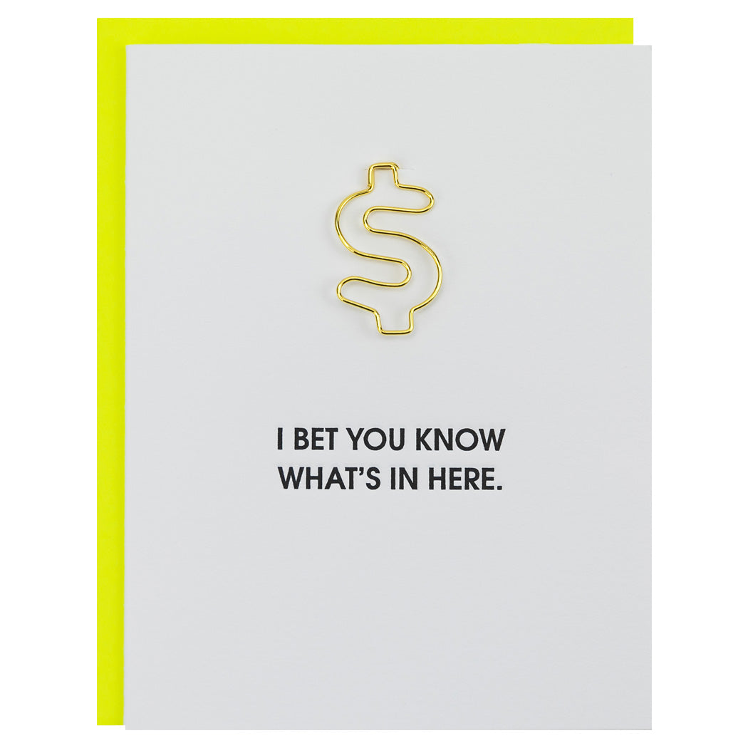 I Bet You Know What's In Here - Money Paper Clip Letterpress Card