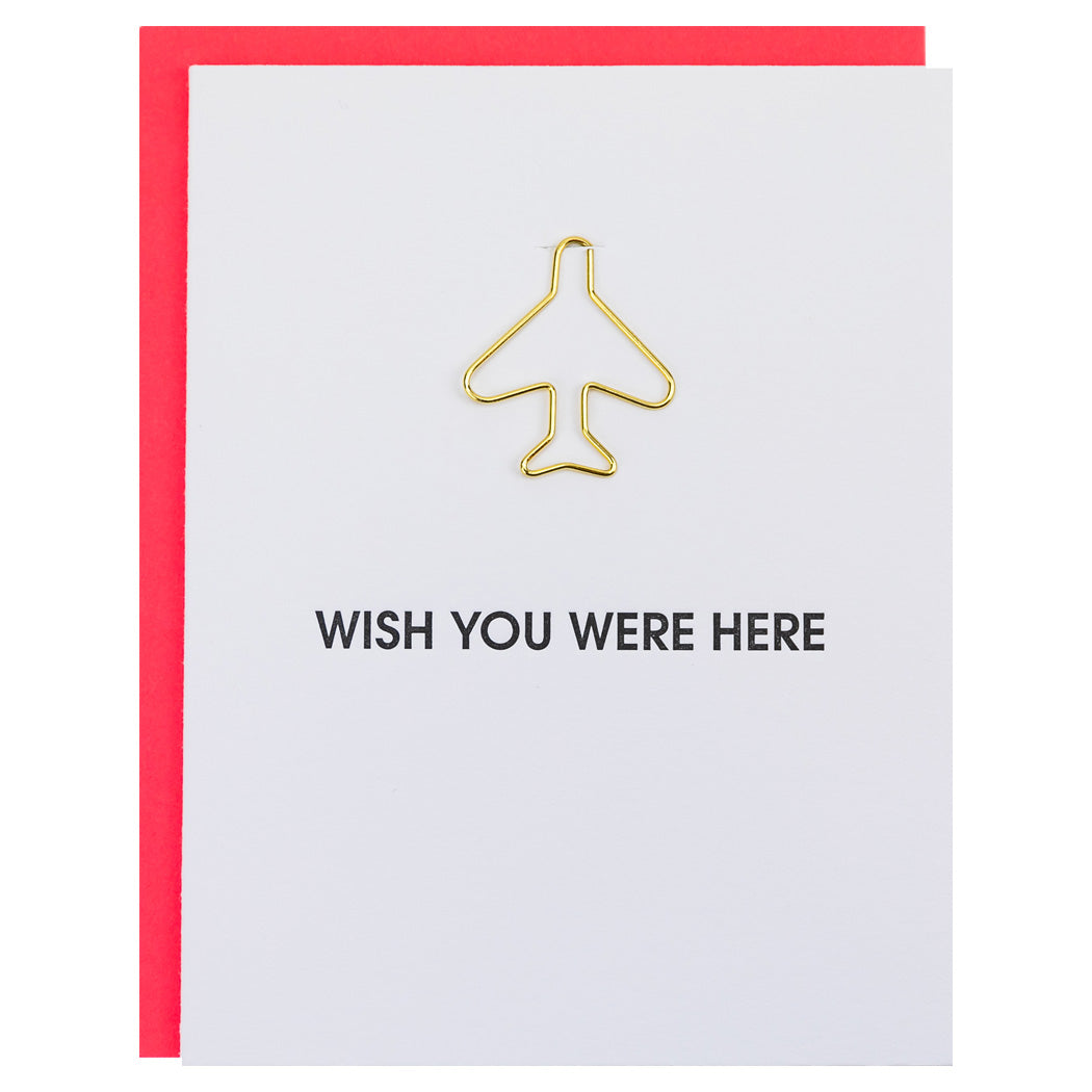 Wish You Were Here - Airplane Paper Clip Letterpress Card