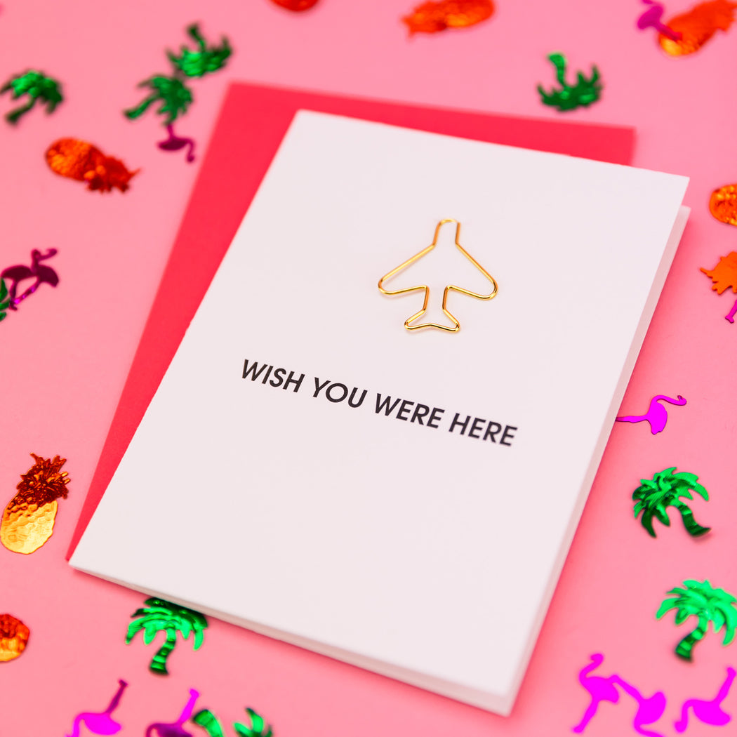 Wish You Were Here - Airplane Paper Clip Letterpress Card