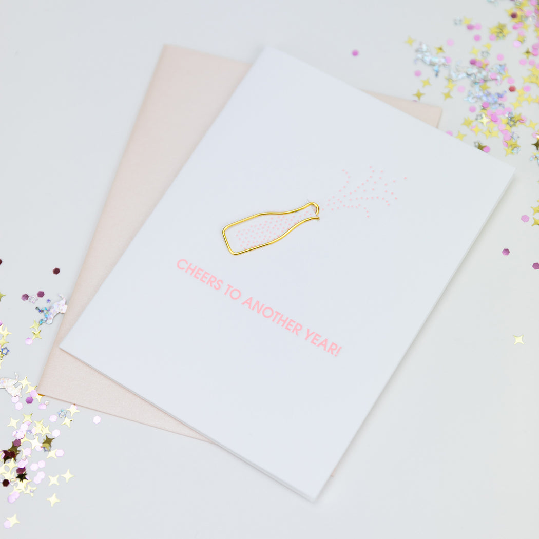 Cheers To Another Year - Paper Clip Letterpress Card
