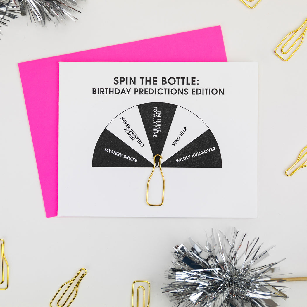 Spin the Bottle: Birthday Predictions - Paper Clip Letterpress Card