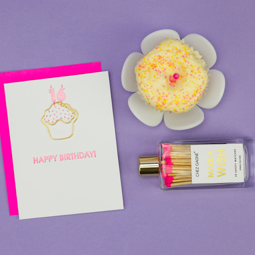 Happy Birthday Candles 16 - Paperclip Letterpress Card