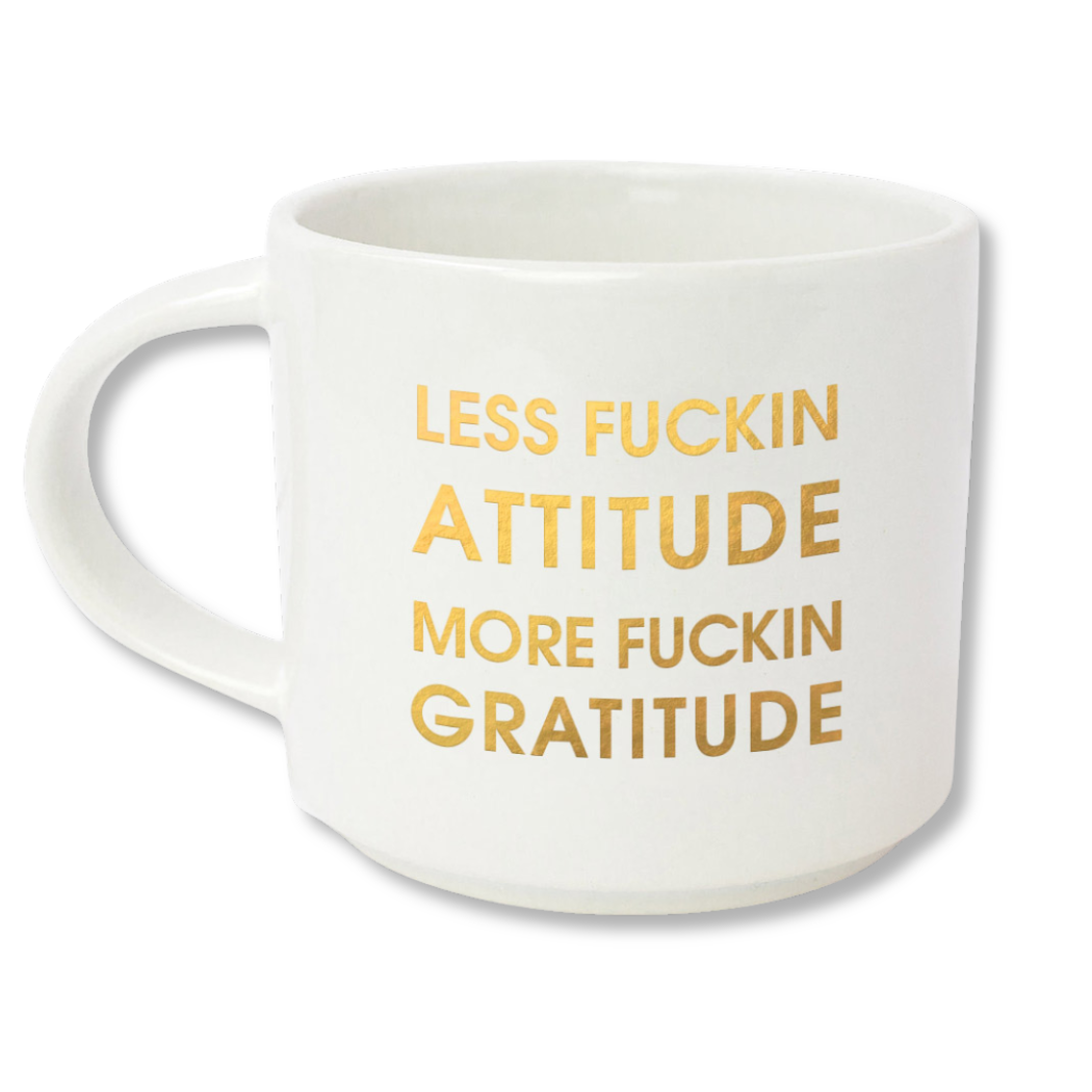 Less Fucking Attitude More Fucking Gratitude Metallic Gold Mug - Thumbnail 2