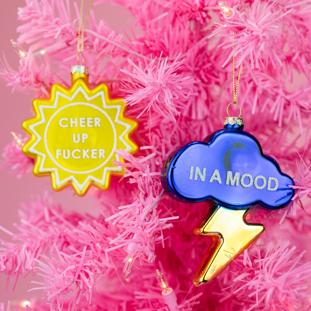 In A Mood - Cloud with Lightning Bolt - Glass Blown Holiday Ornament