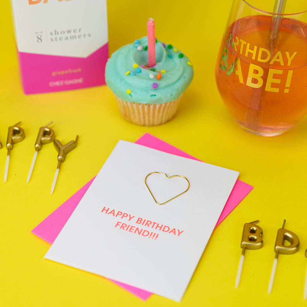 Happy Birthday Friend - Heart Paper Clip Letterpress Card