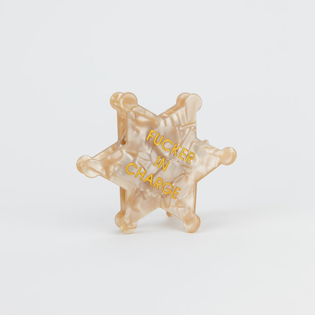 Fucker in Charge - Sheriff's Badge - Cellulose Acetate Hair Claw Clip