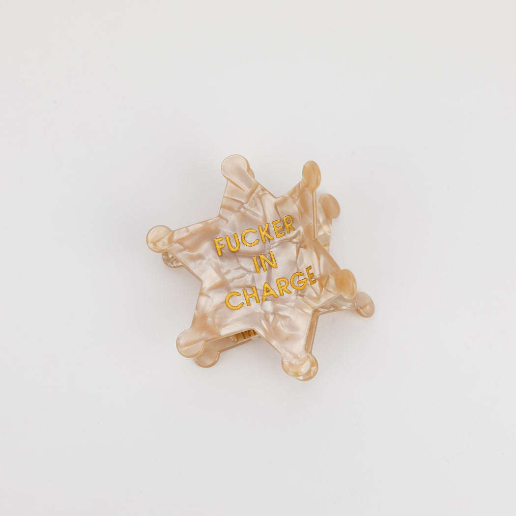 Fucker in Charge - Sheriff's Badge - Cellulose Acetate Hair Claw Clip