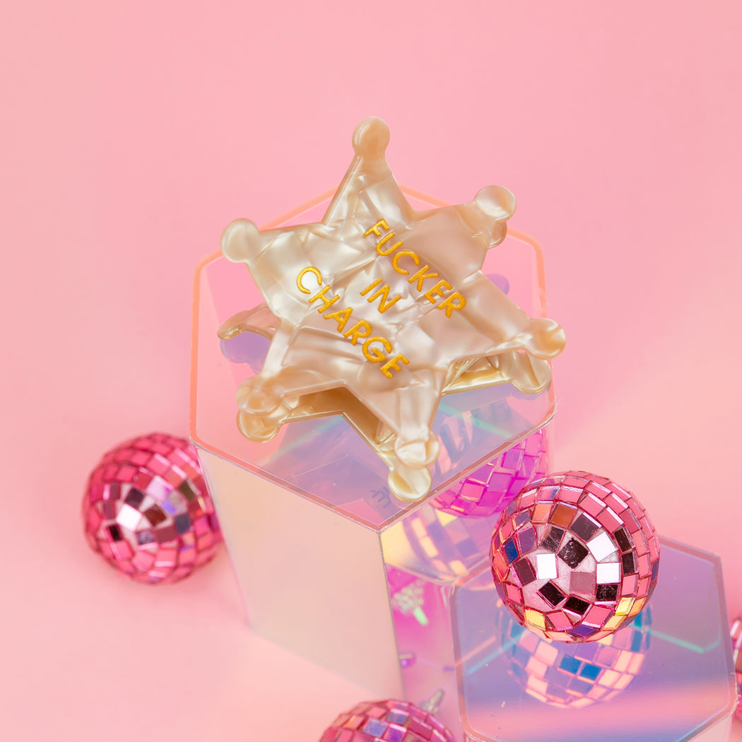 Fucker in Charge - Sheriff's Badge - Cellulose Acetate Hair Claw Clip