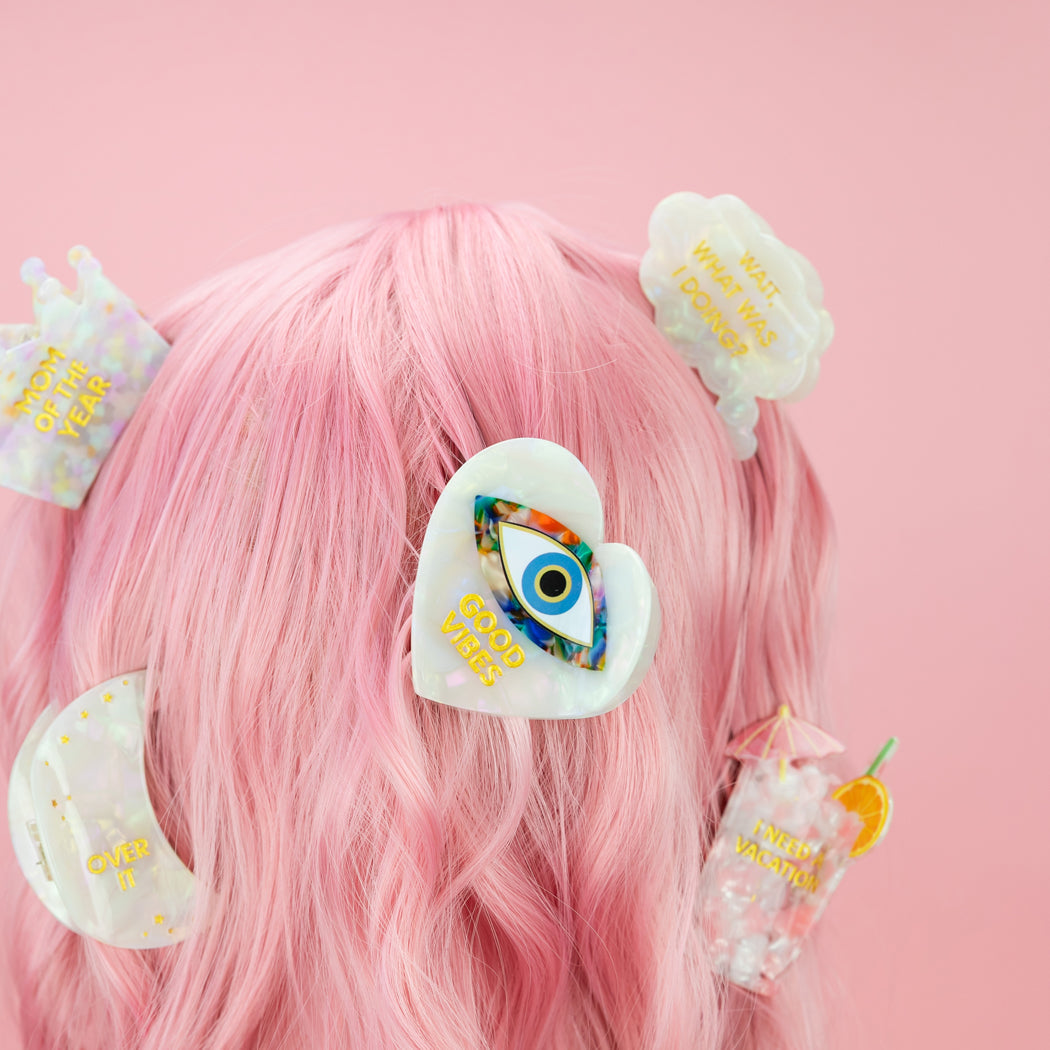 Good Vibes - Evil Eye Heart - Acetate Hair Claw Clip