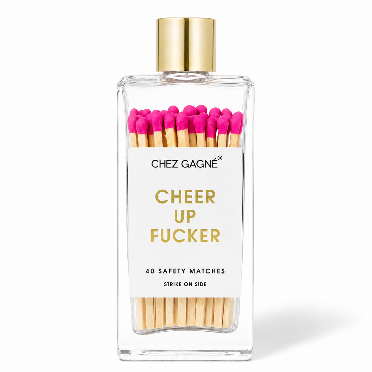 Cheer Up Fucker - Glass Bottle Safety Matches - Bright Pink