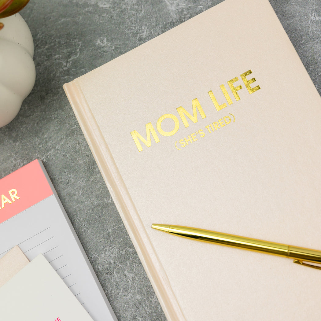 *FREE* Mom Life (She's Tired) - Coral Shimmer Hardcover Journal