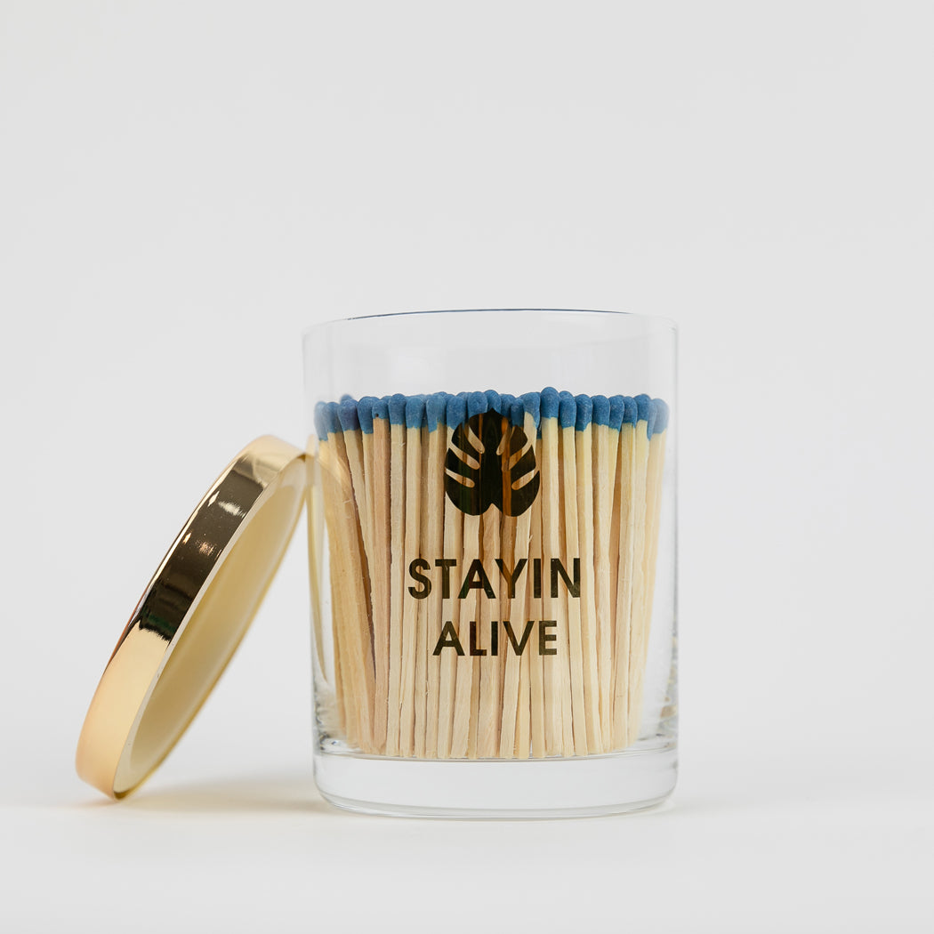 Match + Rocks Glass Duo  - Stayin' Alive + Bright Blue Matches