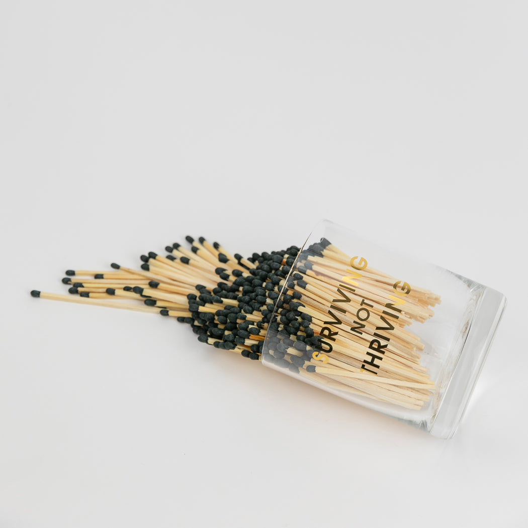 Match + Rocks Glass Duo  - Surviving Not Thriving + Black Matches