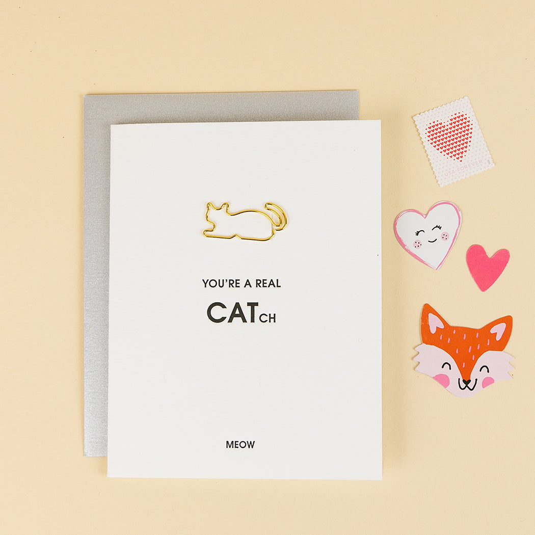 You're A Real CAT-ch - Paper Clip Letterpress Card