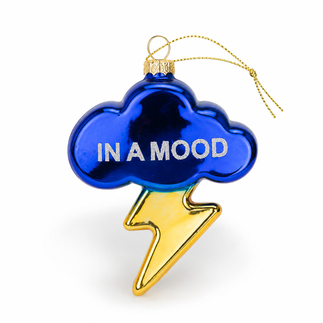 In A Mood - Cloud with Lightning Bolt - Glass Blown Holiday Ornament