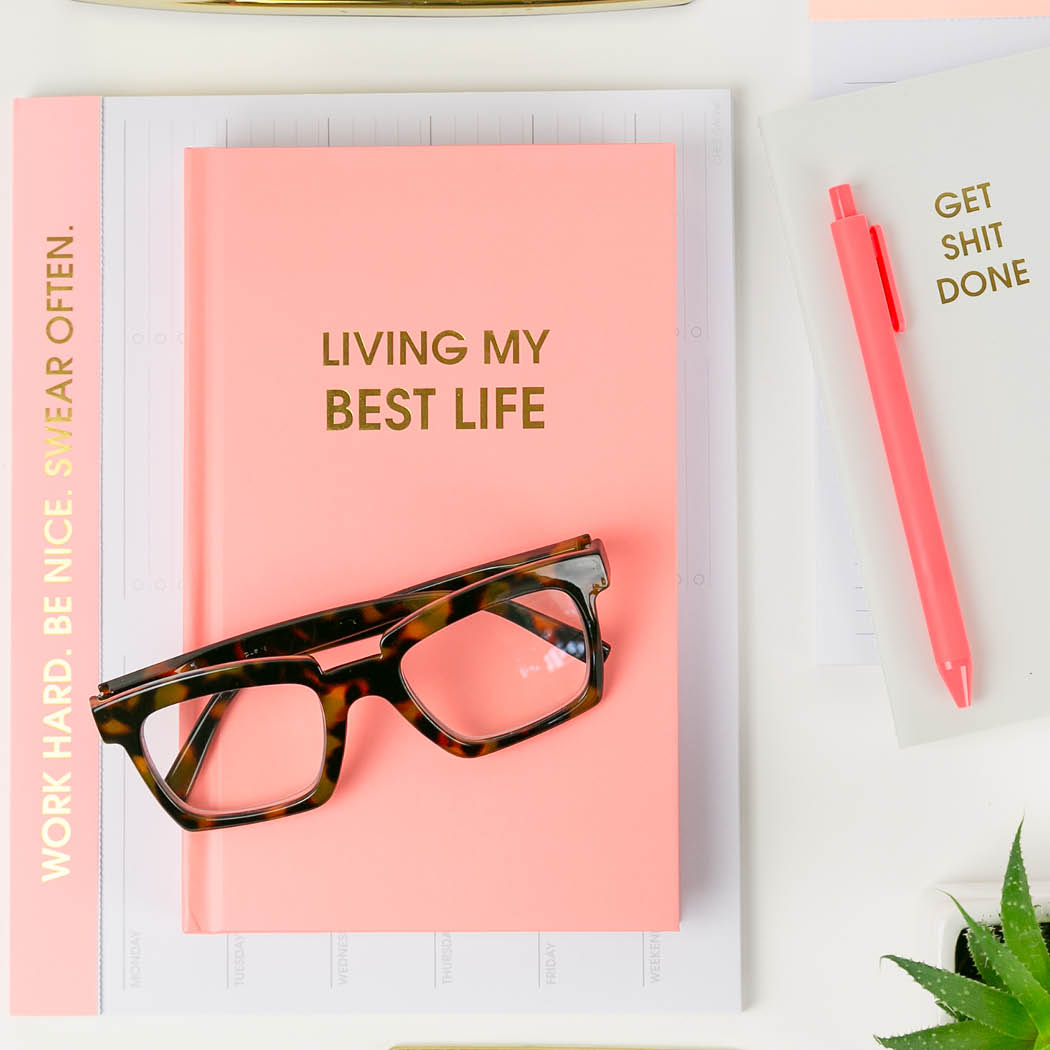 Living My Best Life  - Bellini Pink Hardcover Journal