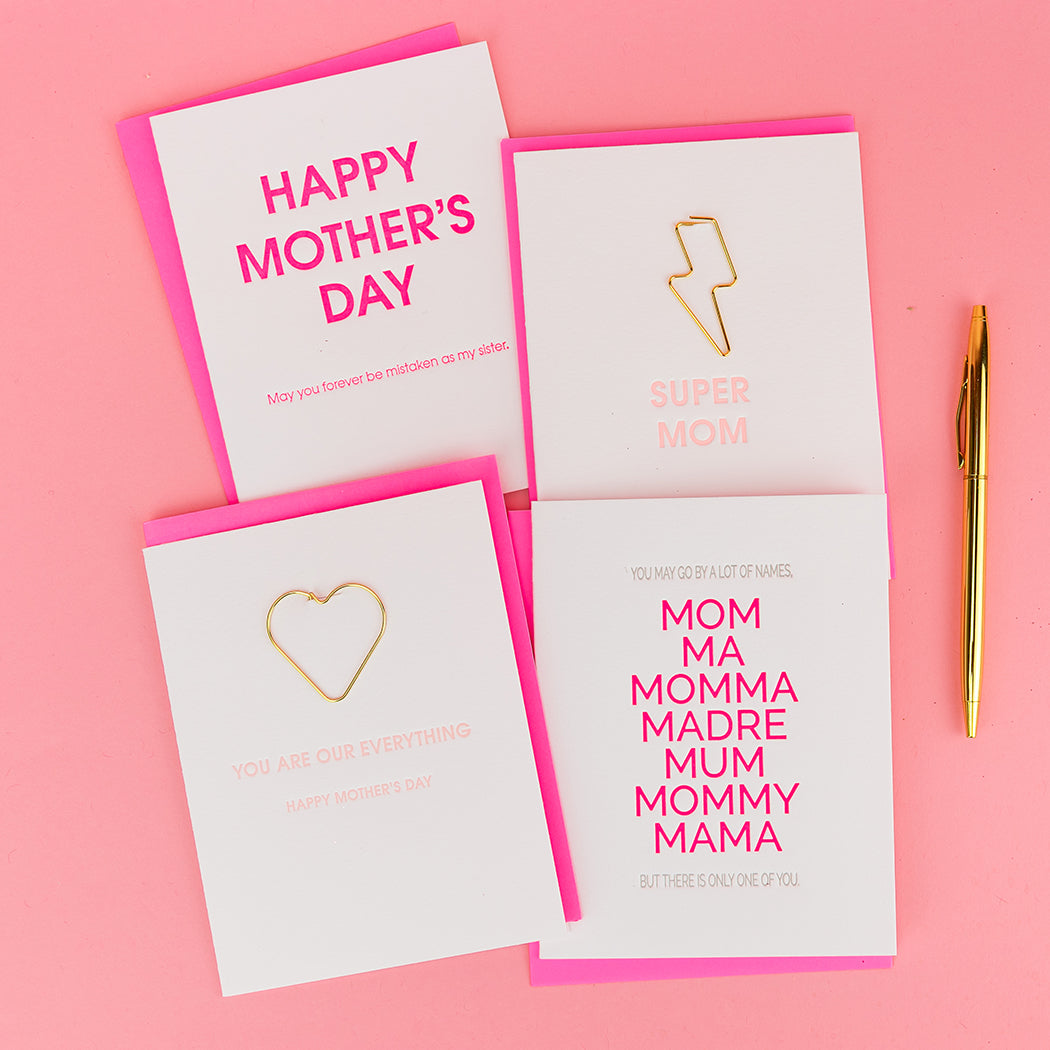 Super Mom - Lightning Bolt Paper Clip Letterpress Card