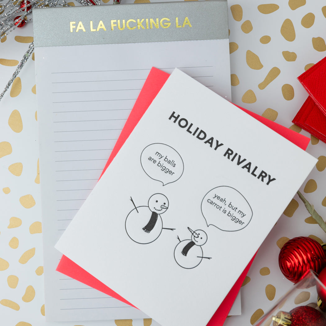 Snowmen Holiday Rivalry - Letterpress Card