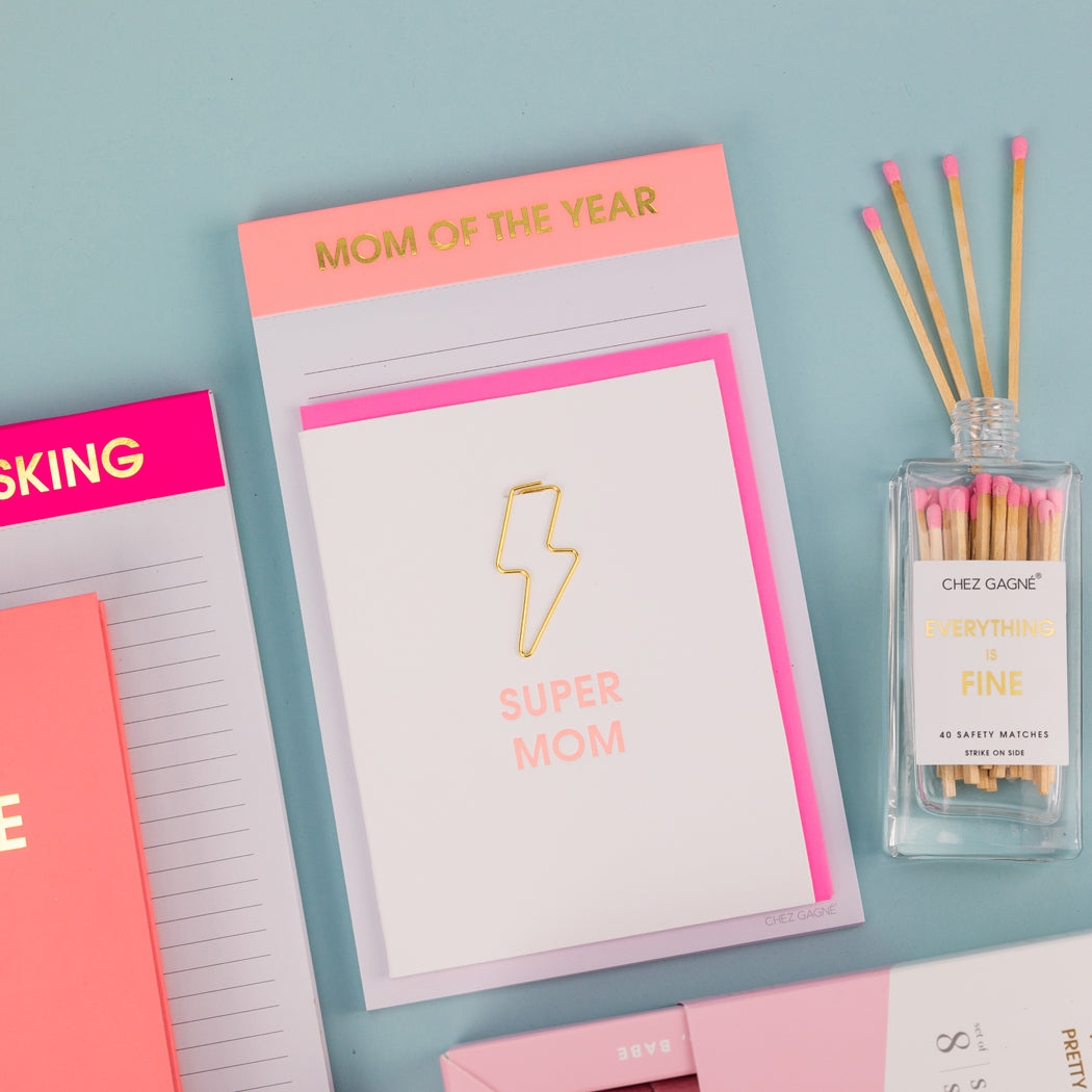 Super Mom - Lightning Bolt Paper Clip Letterpress Card