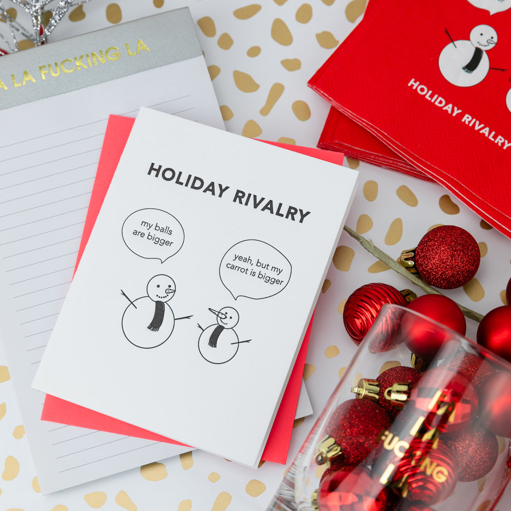 Snowmen Holiday Rivalry - Letterpress Card