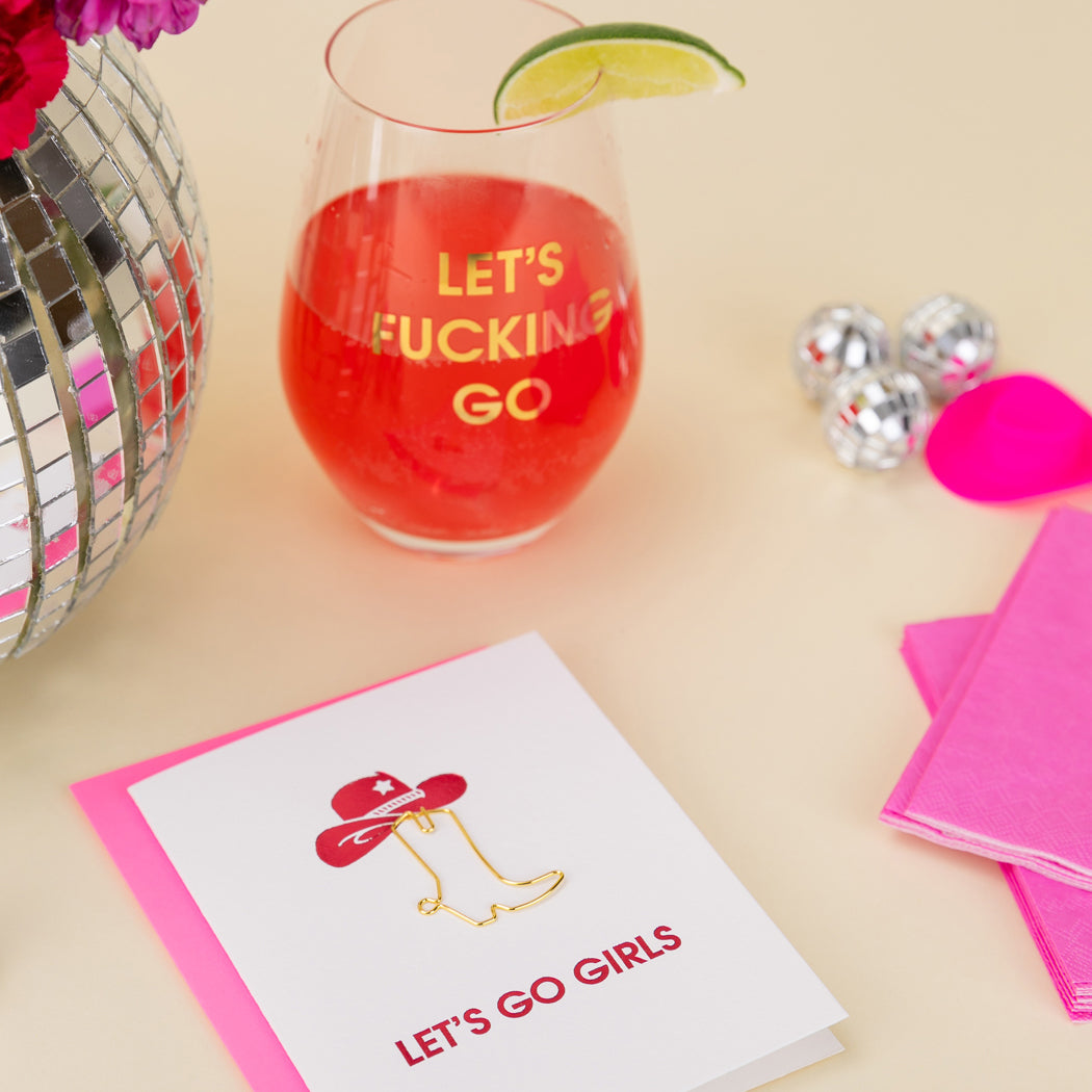 Let's Fucking Go - Gold Foil Stemless Wine Glass - Thumbnail 5