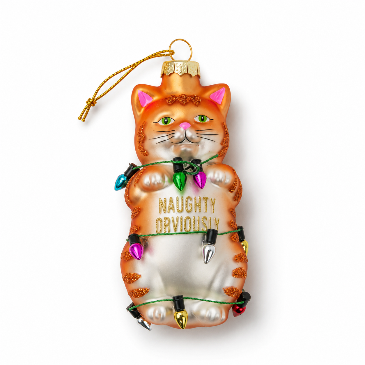 Naughty Obviously - Tangled Tabby Cat Glass Ornament