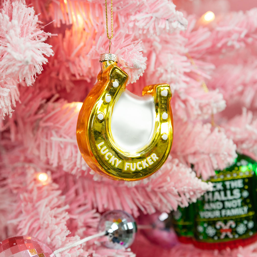 Lucky Fucker - Horseshoe Glass Ornament