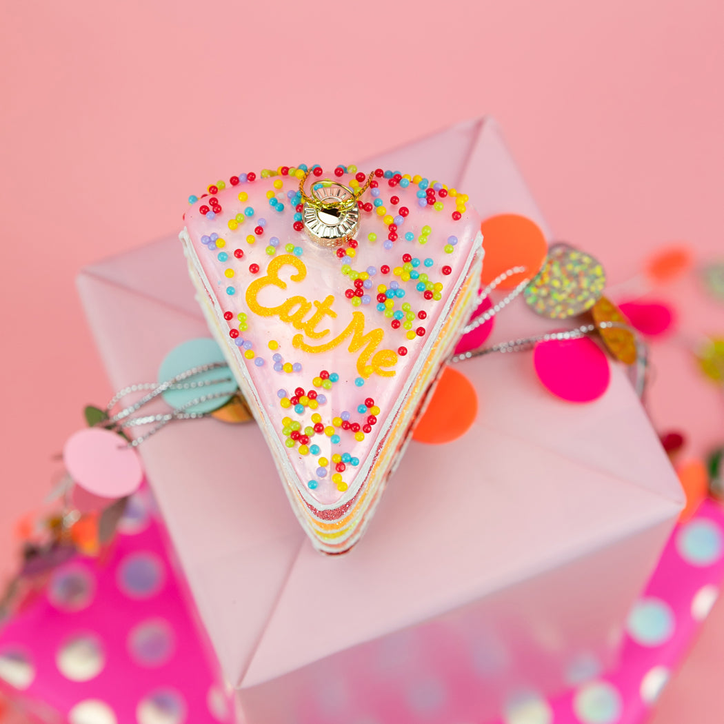 Eat Me - Cake Slice Glass Ornament