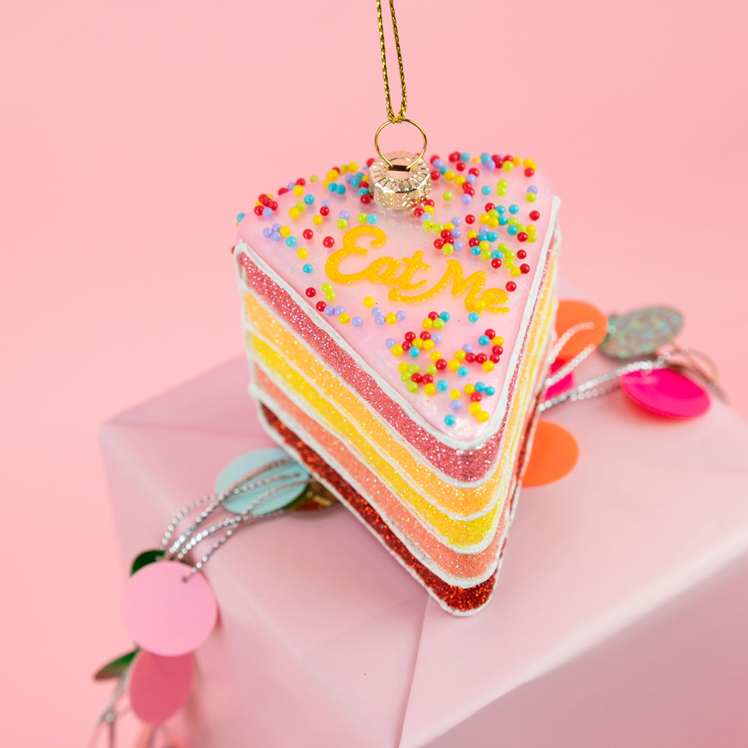 Eat Me - Cake Slice Glass Ornament