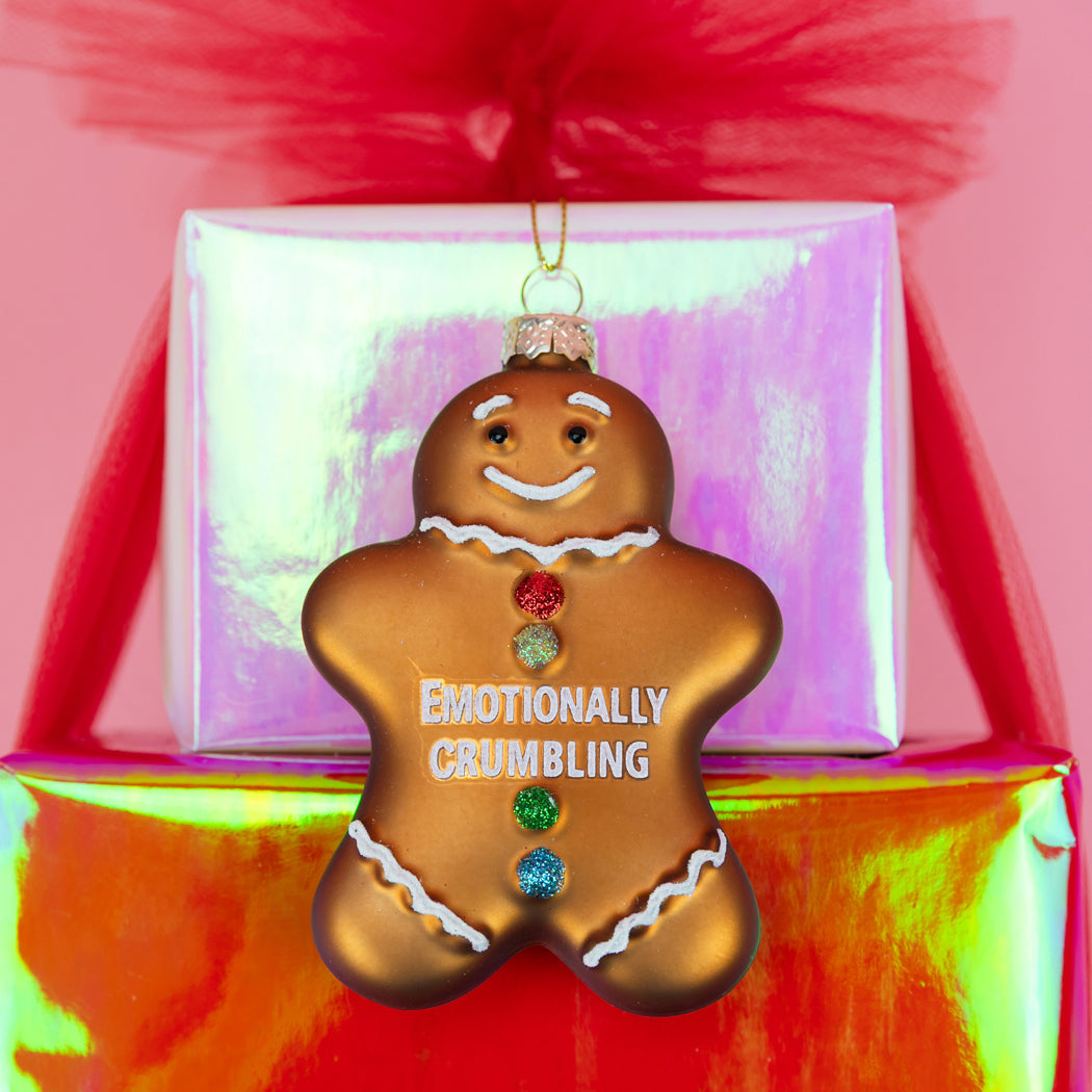 Emotionally Crumbling - Gingerbread Man Glass Ornament