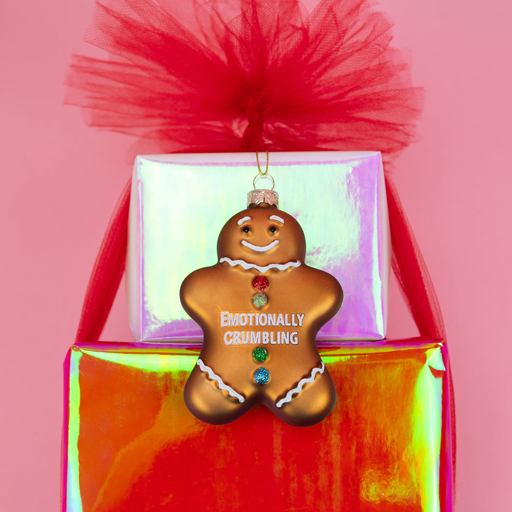 Emotionally Crumbling - Gingerbread Man Glass Ornament