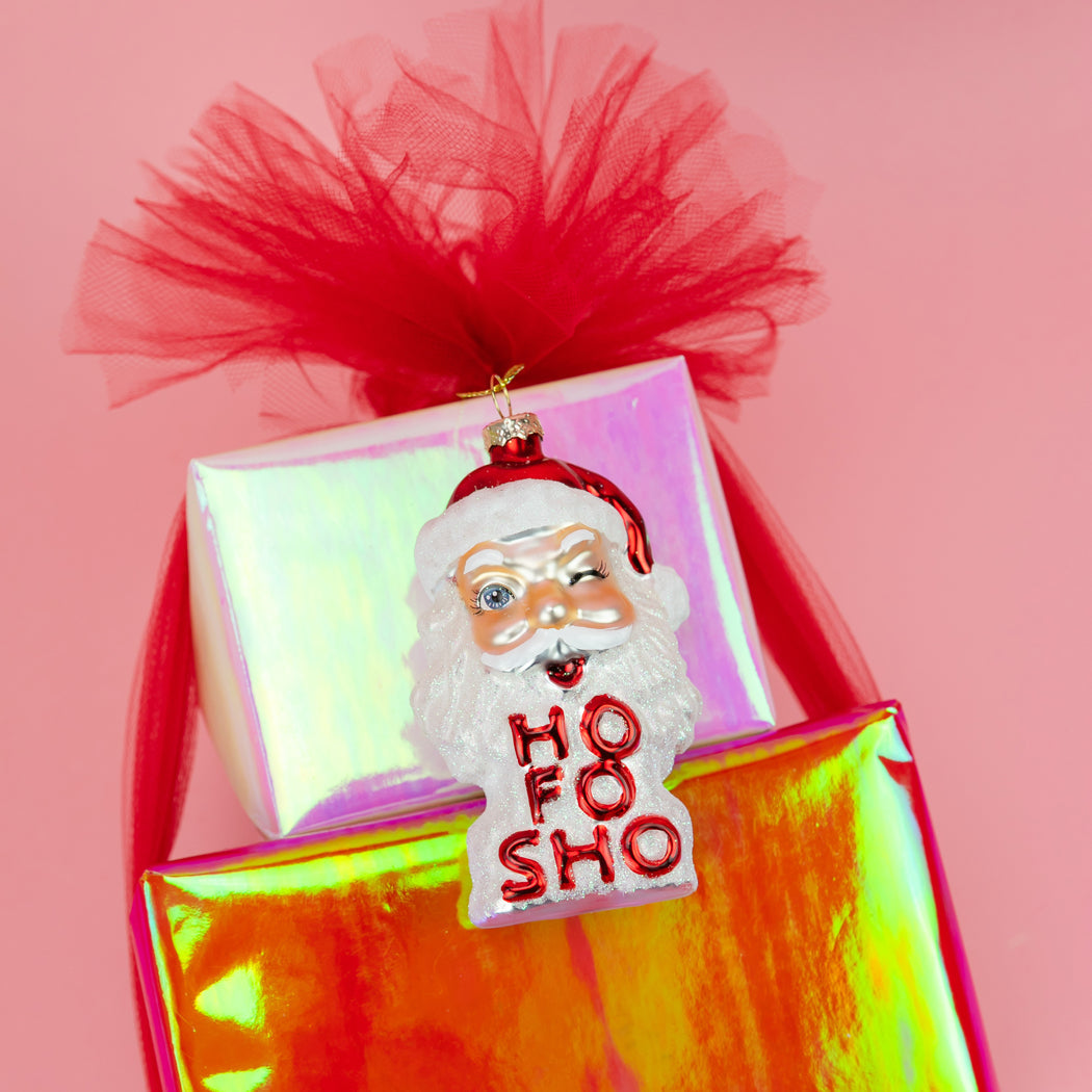Ho Fo Sho - Winking Santa Claus Glass Ornament
