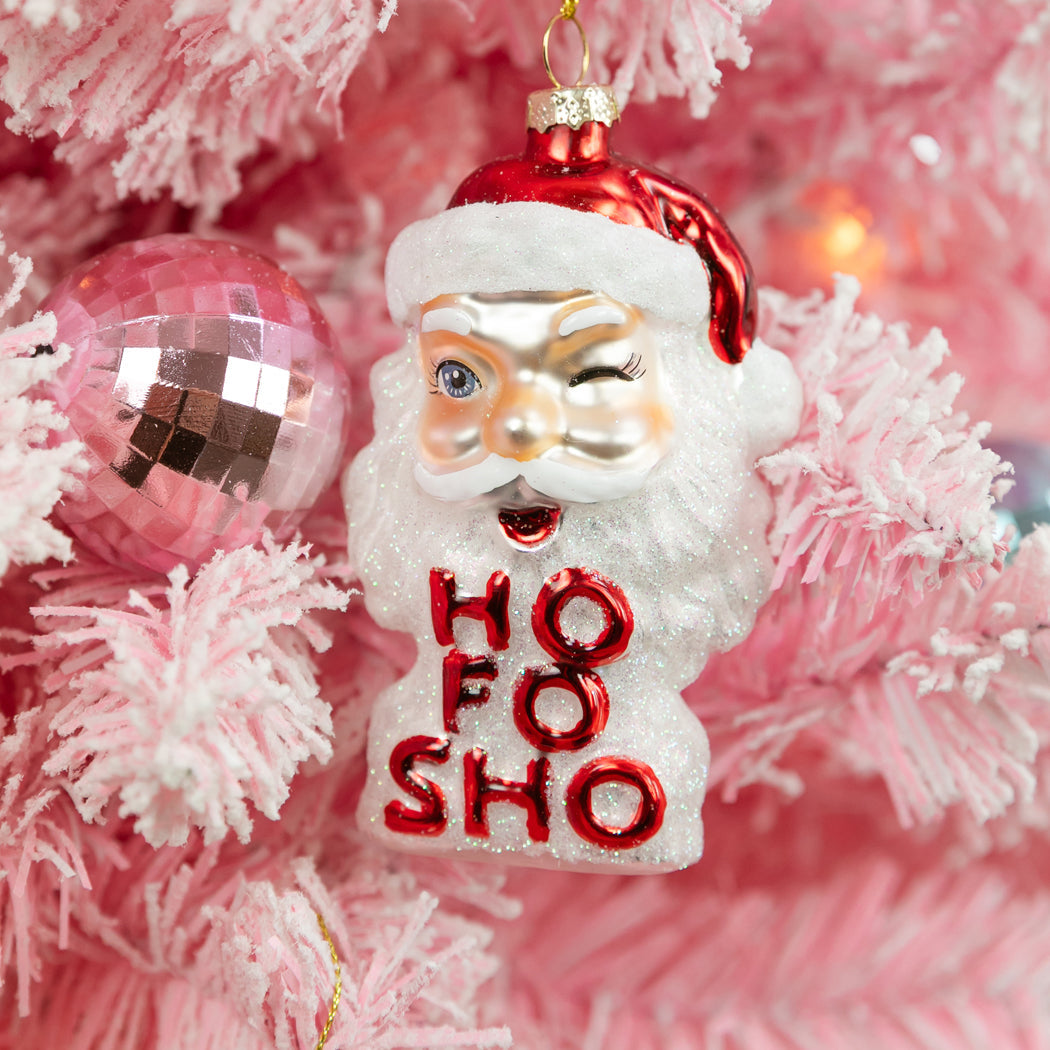 Ho Fo Sho - Winking Santa Claus Glass Ornament