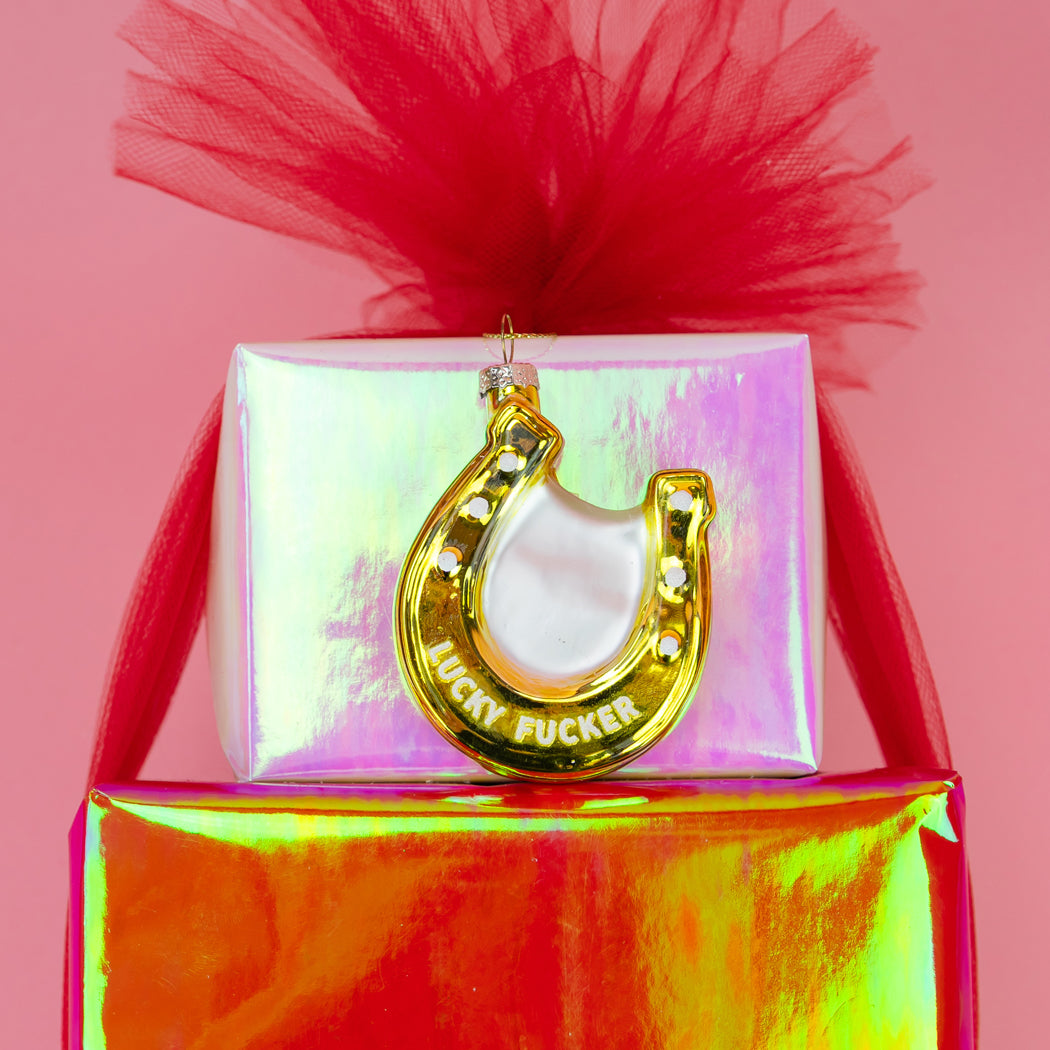 Lucky Fucker - Horseshoe Glass Ornament