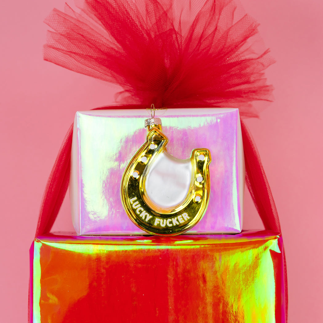 Lucky Fucker - Horseshoe Glass Ornament