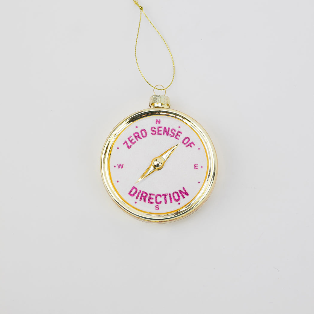 Zero Sense of Direction - Compass Glass Ornament
