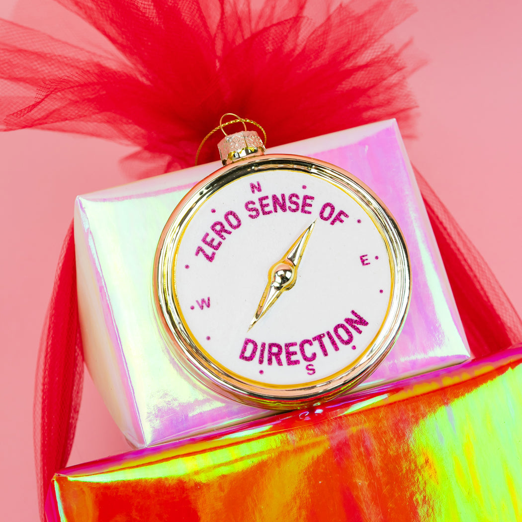 Zero Sense of Direction - Compass Glass Ornament