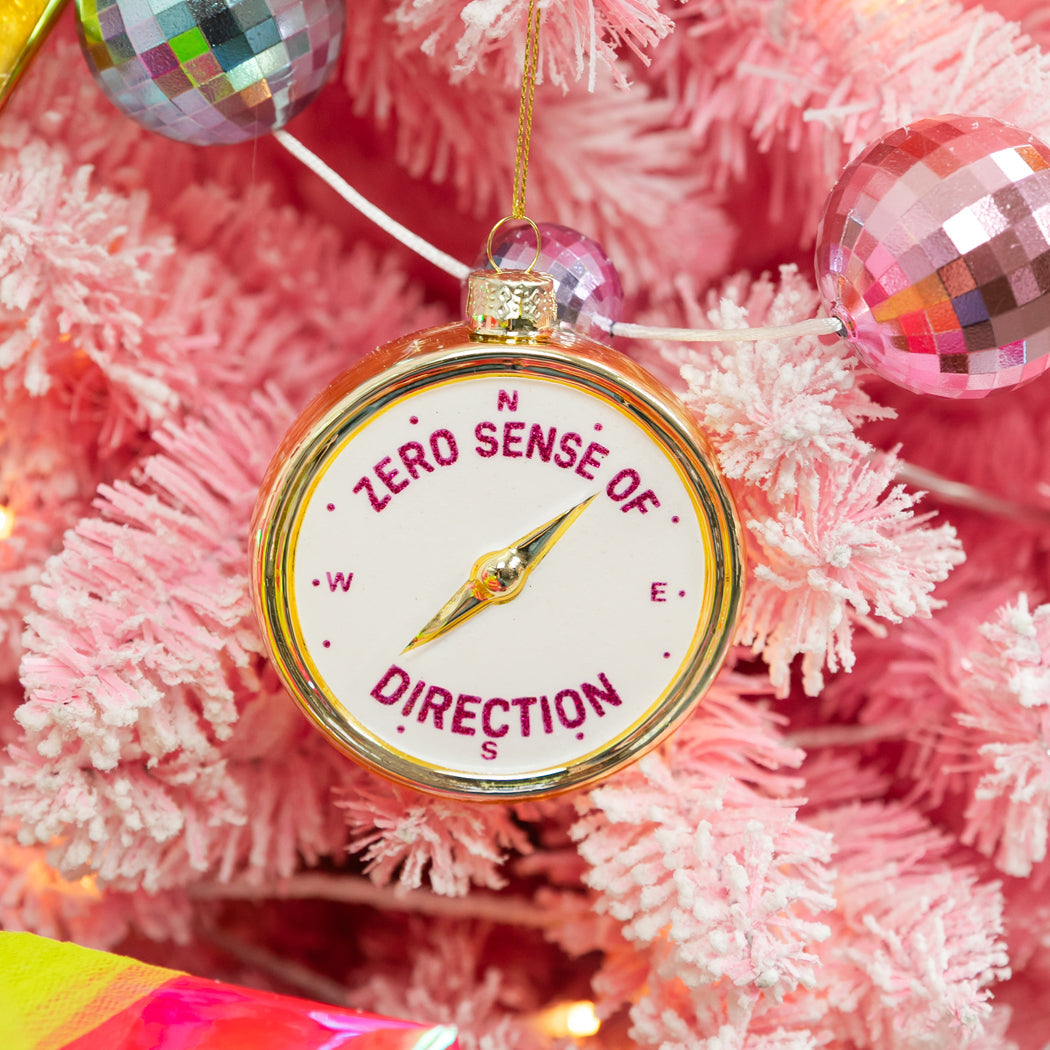 Zero Sense of Direction - Compass Glass Ornament