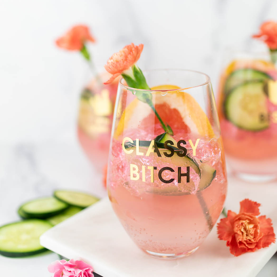 Classy Bitch - Gold Foil Stemless Wine Glass