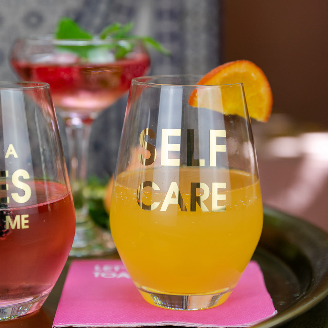 Self Care - Gold Foil Stemless Wine Glass