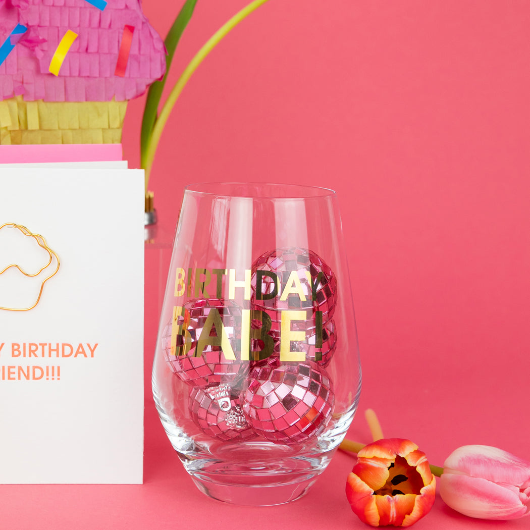 Birthday Babe - Gold Foil Stemless Wine Glass - Thumbnail 4