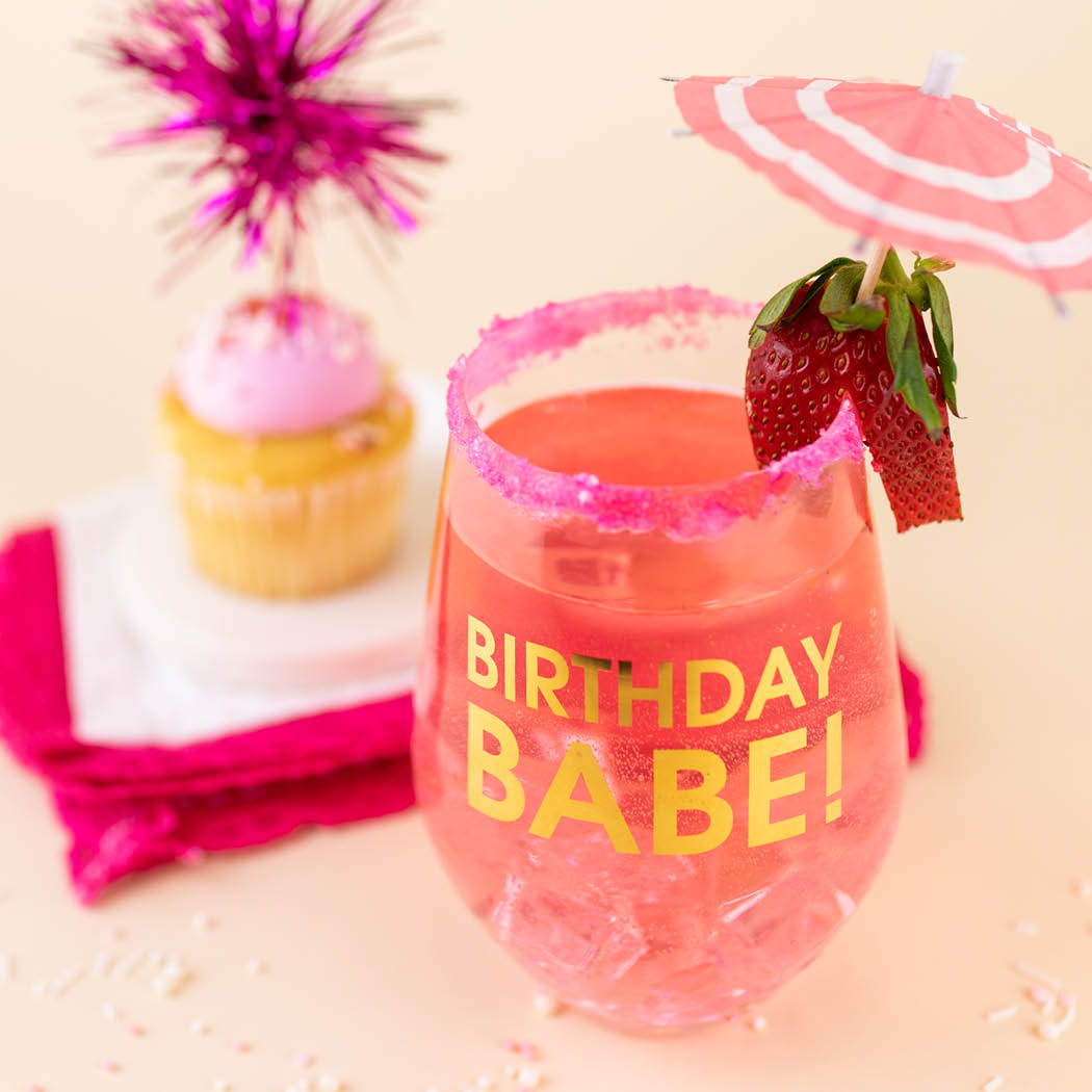 Birthday Babe - Gold Foil Stemless Wine Glass - Thumbnail 5
