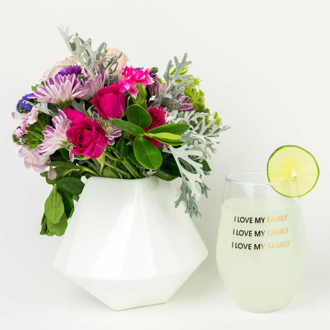 I Love My Family Gold Foil Stemless Wine Glass - Thumbnail 3