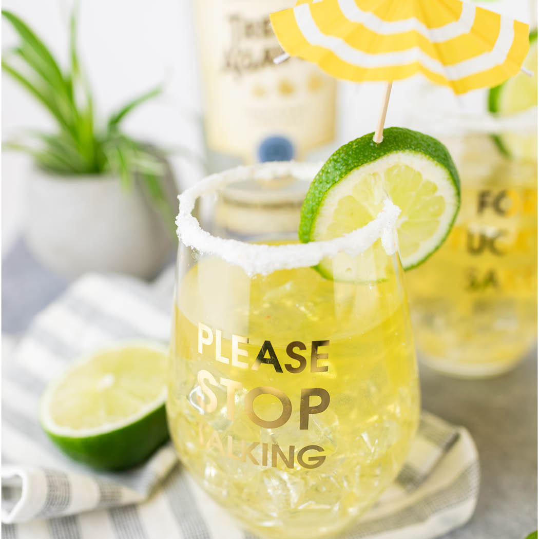 Please Stop Talking- Gold Foil Stemless Wine Glass
