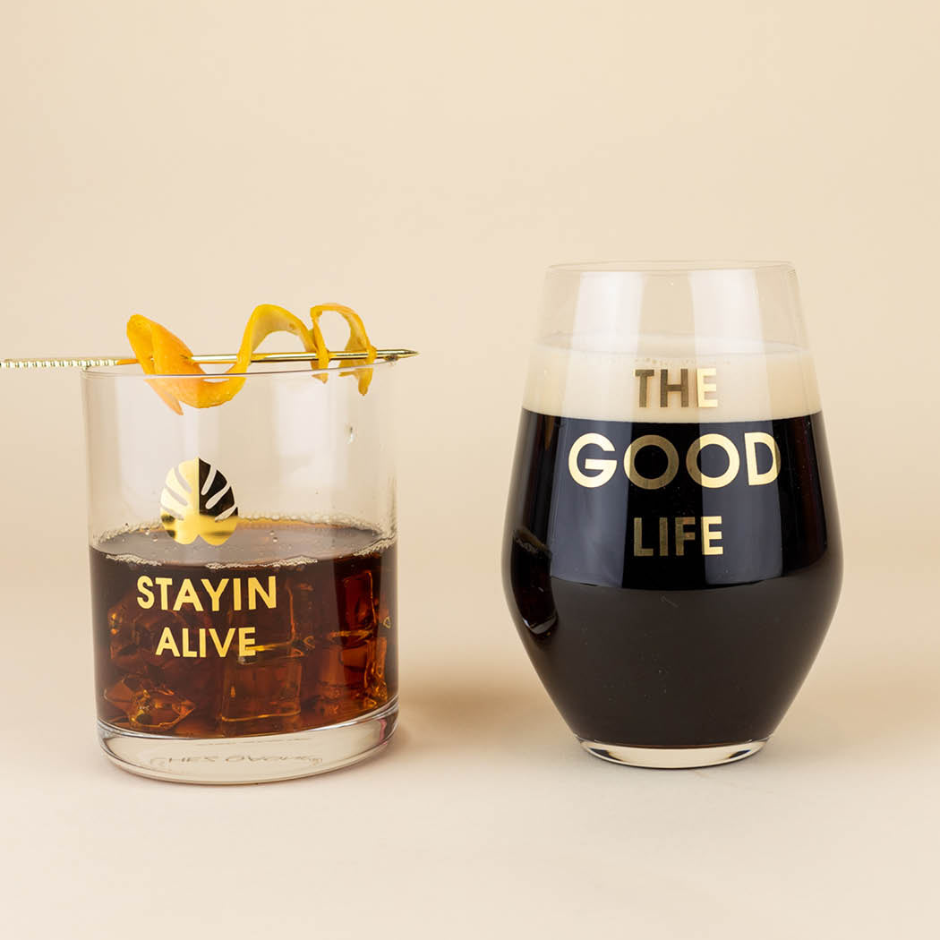 The Good Life - Gold Foil Stemless Wine Glass
