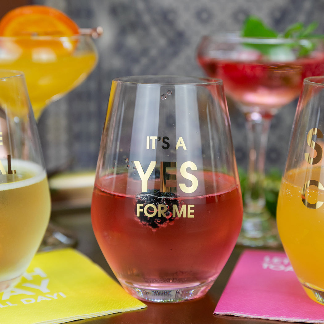 It's A Yes For Me - Gold Foil Stemless Wine Glass