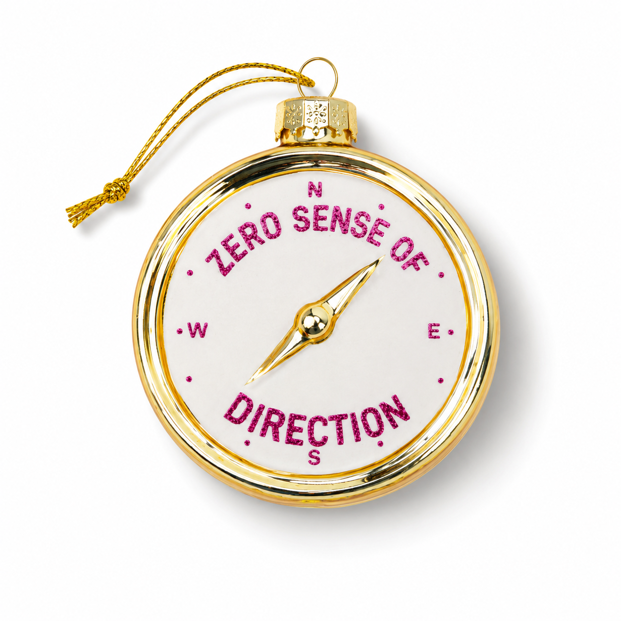 Zero Sense of Direction - Compass Glass Ornament